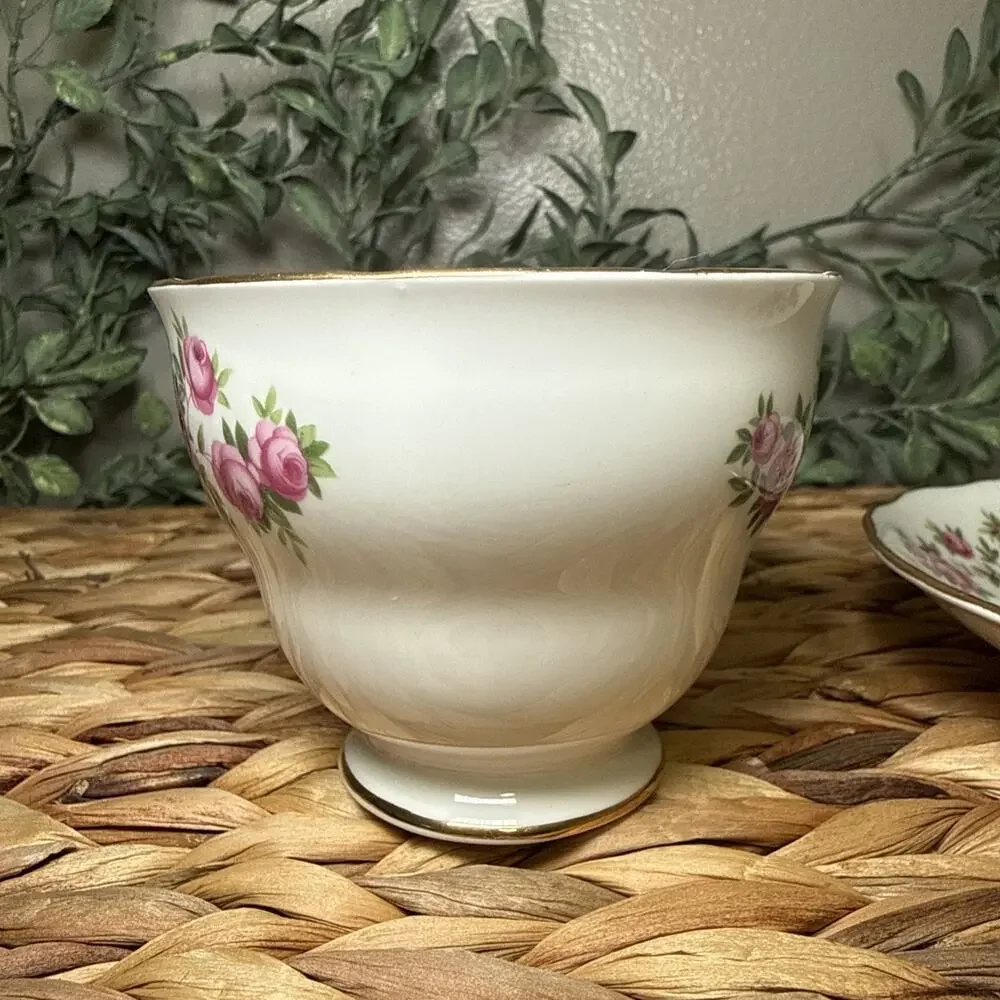 Royal Vale Bone China Teacup Saucer Pink Roses Gold England Floral Vintage